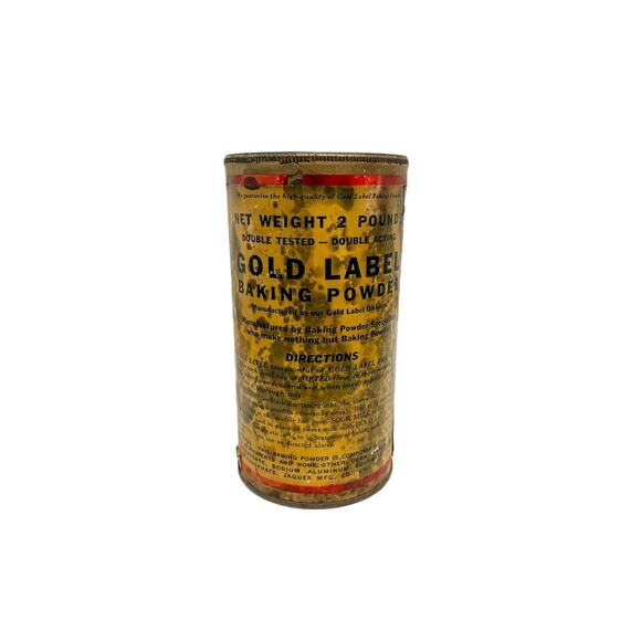 Vintage Paper Gold Label Baking Powder 2 Pounds Full Tin - Picture 2 of 10